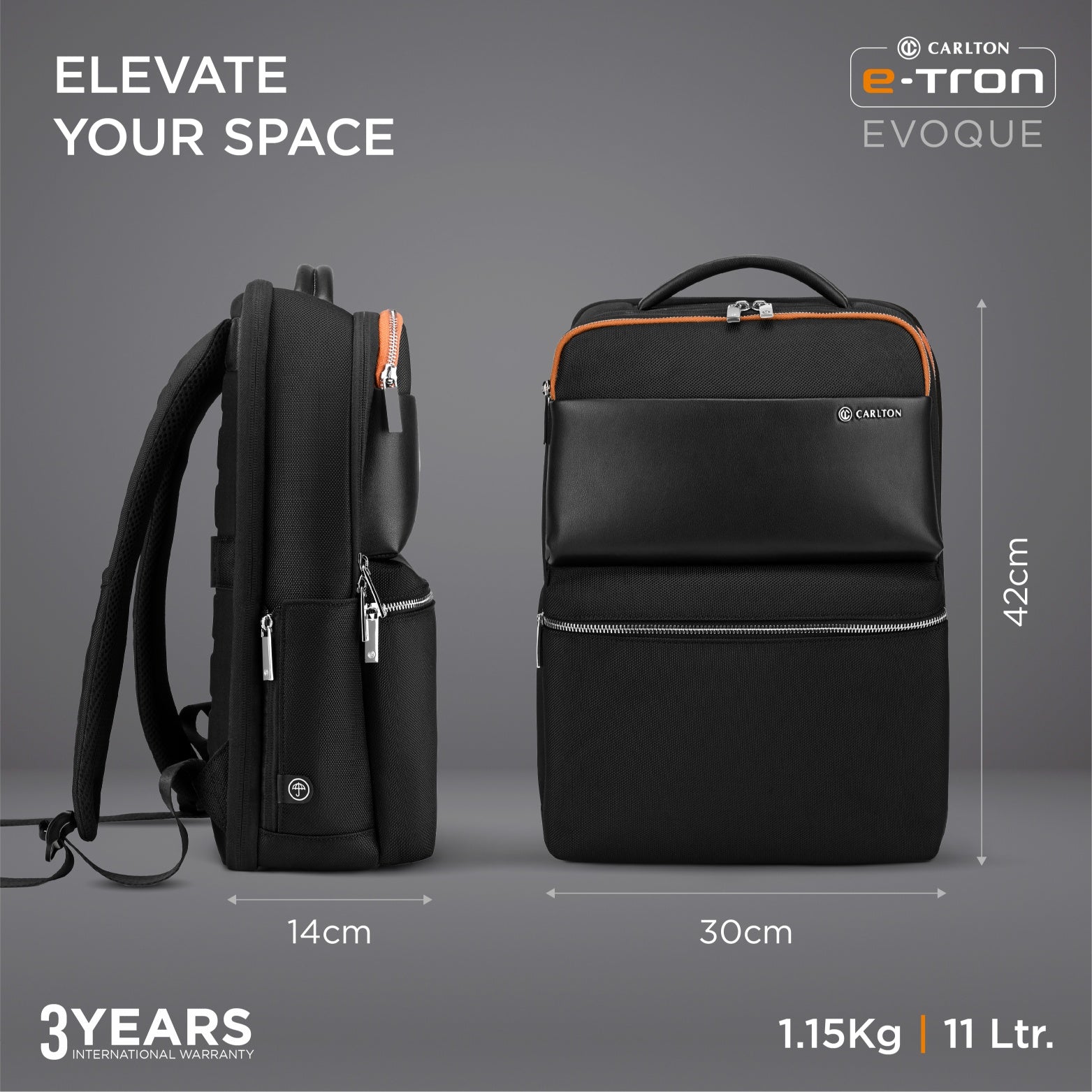 CARLTON EVOQUE LP BACPACK JET BLACK – Carlton Bags India